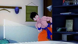Chichi and Gohan's wild threesome with Goku in 3D