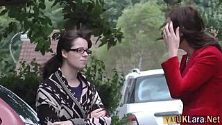 British babe in stockings sucks off in wild group action.