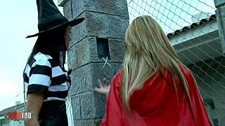 A night of hardcore sex and lesbian action with a Halloween theme