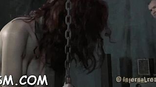 Fastened chick's sexy slit gets pounded hard and rough. Her body shakes from wild sucking and relentless action.