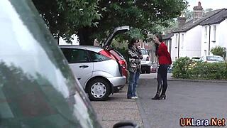 British babe in stockings sucks off in wild group action.