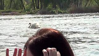 Czech redhead babe flashes pussy boldly on public beach