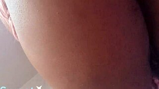 Beautiful ebony woman with natural big tits licks her ass and fucks her pussy using a black dildo toy