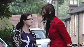 British babe in stockings sucks off in wild group action.