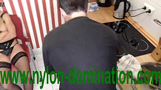Nylon domina trains housewife in bdsm with spitting and humiliation