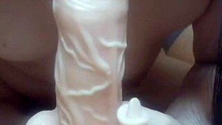 Asian solo girl gets fucked hard by big dick vibrator toy!