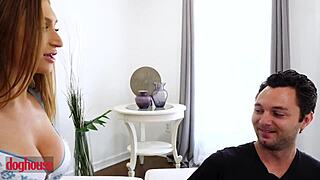 skylar snow watches the neighborhood topless from the window to find someone to fuck her - dog house