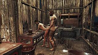 brunette teen in fallout 4 workshop gets assfucked and anal fucked in 3d hentai