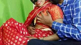 Sexy Indian Bhabi in Red Saree Moans During Hard Pounding