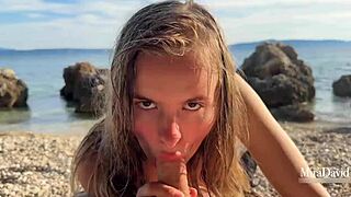 Does mira david get creampied on the beach?