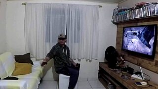 I'm watchin him play play 2 while she rides my big cock