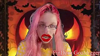 Femdom POV Halloween gelding penectomy fantasy with glasses fetish