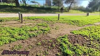 Flashing my cock in public park and stepdaughter helps cumshot?