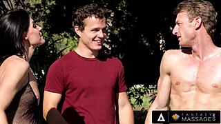 naughty milf india summer explores wild experimental sex with two men in public massage