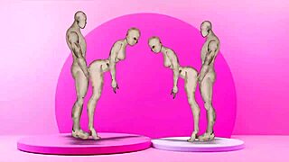 Twins bang hot girls in wild cartoon action scene