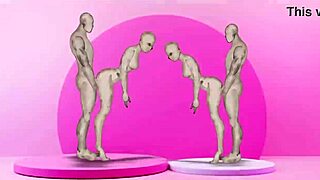 Twins bang hot girls in wild cartoon action scene