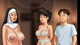 In the summertime saga, a church milf gets caught masturbating with a police baton in her bikini.