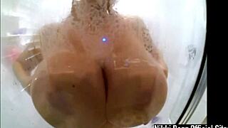 Seductive Nikki Benz Soaps Up Her Big Tits in Shower