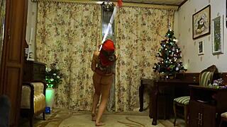 Ballady dances belly in red lingerie