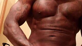 Hairy black cock worship with muscular hunk Maledom