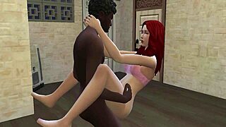 A sexy black man makes love to a beautiful redhead in this anime porn video