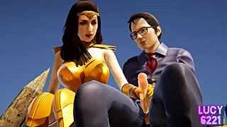 Wonder woman gives blowjob to clark kent with big tits