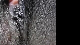 I tease my shaved pussy in close-up bdsm play