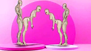 Twins bang hot girls in wild cartoon action scene