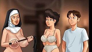 In the summertime saga, a church milf gets caught masturbating with a police baton in her bikini.