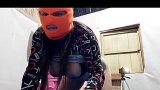 stepmother puts on mask to hide from husband while making porn with me, showing her big ass