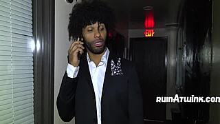 handsome black exec turns into impromptu orgy bottom after girlfriend call, getting bareback gangbanged by twinks