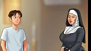 In the summertime saga, a church milf gets caught masturbating with a police baton in her bikini.