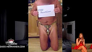 fotowettbewerb 1000 keusche loser in chastity belt cage. german mistress humiliates with nylon leggings in penis game video 1.