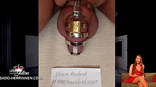 fotowettbewerb 1000 keusche loser in chastity belt cage. german mistress humiliates with nylon leggings in penis game video 1.