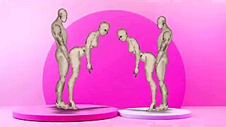 Twins bang hot girls in wild cartoon action scene