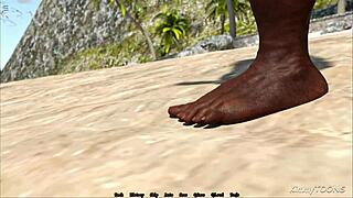 Lora Croft's erotic experience with well-endowed monsters on a magical island