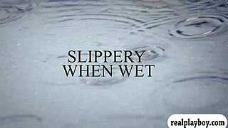 Two Attractive Babes Fucking A Blue Dildo While Licking