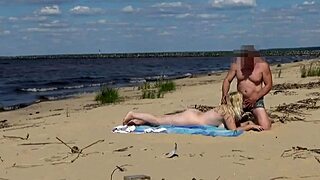 Big tits homemade brunette gets all holes fucked on the beach