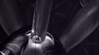 in this anime hentai, a rose with big tits and big black cock