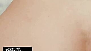 Gorgeous teen Selena Love rides stepbrother's big cock in doggystyle, muff diving, and takes a cumshot in her mouth for 4th of July