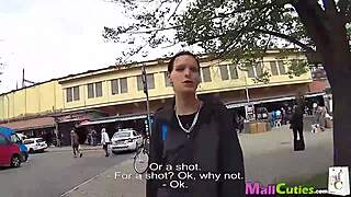 The cute brunette teen with small tits fucks in the shop.