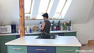 old granny meets young guy for kitchen pounding