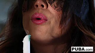 I watch sexy Mia Lelani play with candels till she squirms in orgasim.