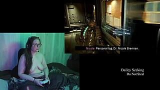 naked brunette bbw plays deadspace part 2 with big natural tits!