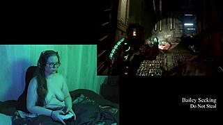 naked brunette bbw plays deadspace part 2 with big natural tits!
