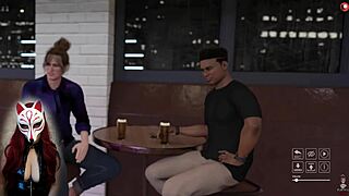 Cartoon babe with big tits working at bar