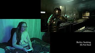 naked brunette bbw plays deadspace part 2 with big natural tits!