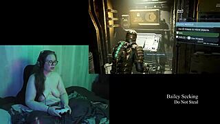 naked brunette bbw plays deadspace part 2 with big natural tits!