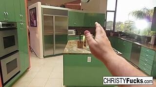 Hot christy mack plays with her amazing tits and wet pussy on the kitchen counter 😍