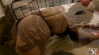 White Amateur Milf in Leopard Bodysuit Gets Doggy Fuck, Ass Lick, Blowjob, and Spanking